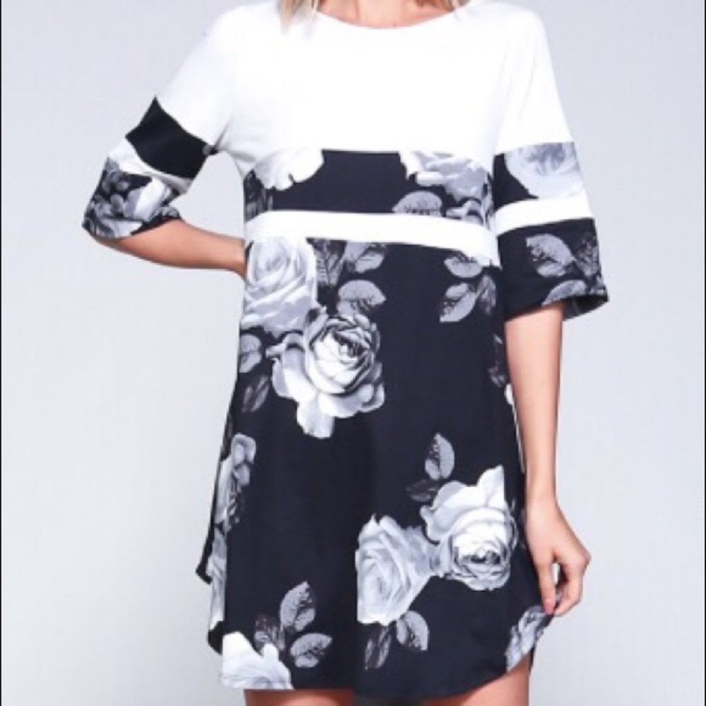 Black and white floral tunic/dress